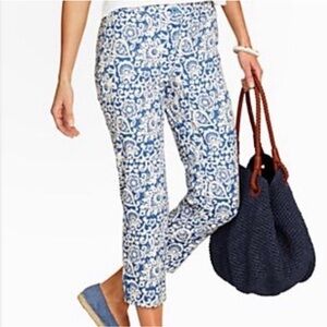 Talbots The Perfect Skimmer Blue/White Floral Cropped Pants Size 16 Petite